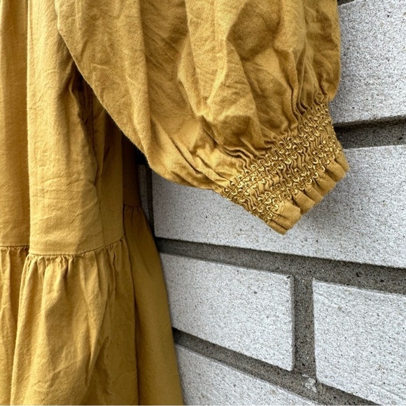 Old Navy Long-Sleeve Tiered Smocked Embroidered Mini Swing Dress Gold Celandine - Picture 4 of 10